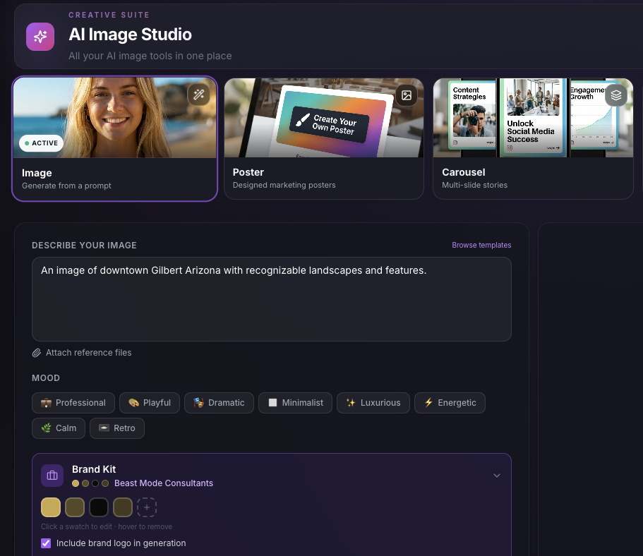 Chirpy AI Image Studio with image generation controls