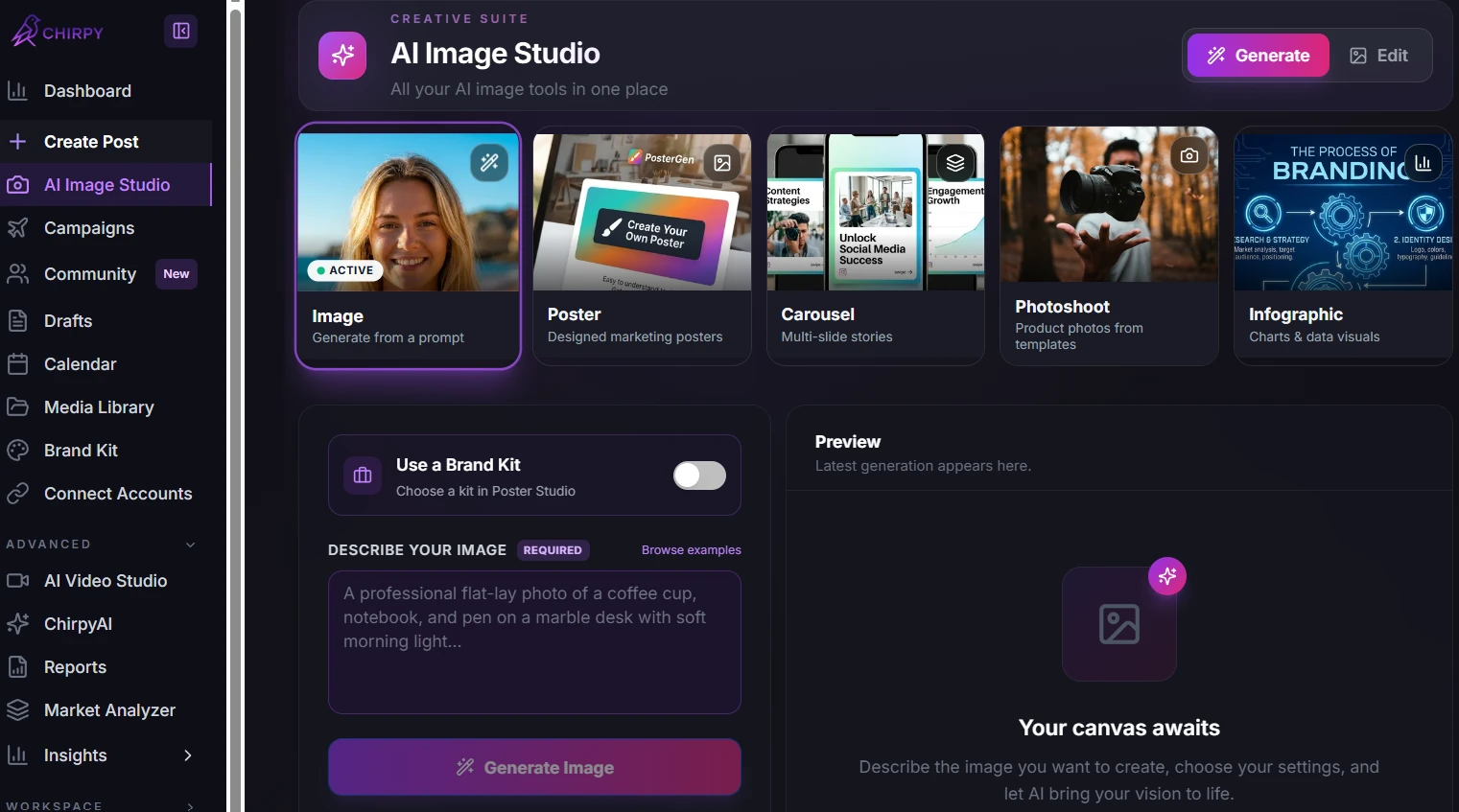 AI Image Studio guide: Image Mode: Generate From a Prompt