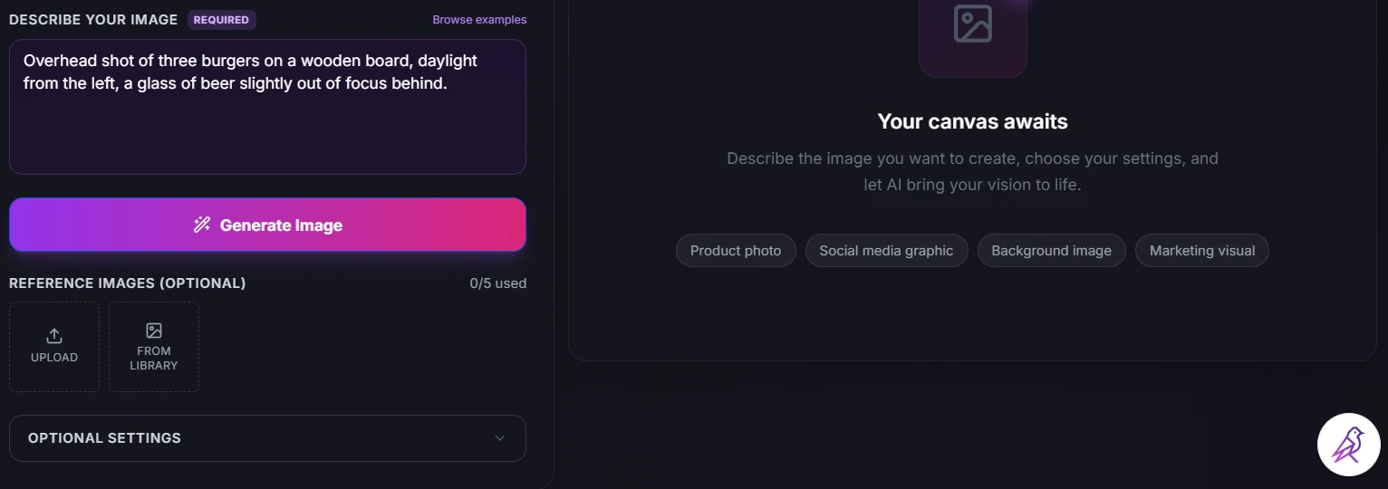 AI Image Studio guide: Step 2: Select your optional settings