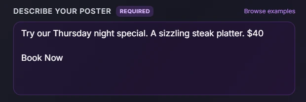 AI Image Studio guide: Step 2: Describe your Poster