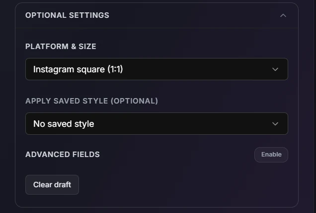 AI Image Studio guide: Advanced Options