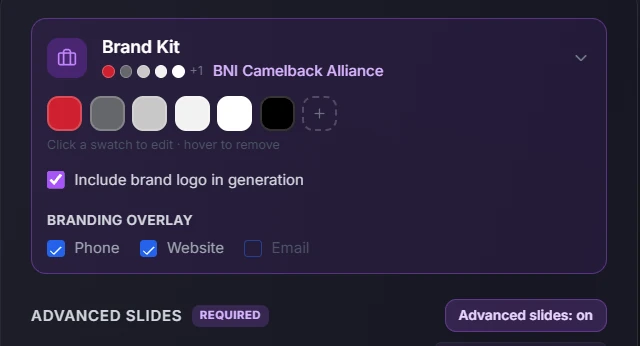 AI Image Studio guide: Using the Advanced slides option