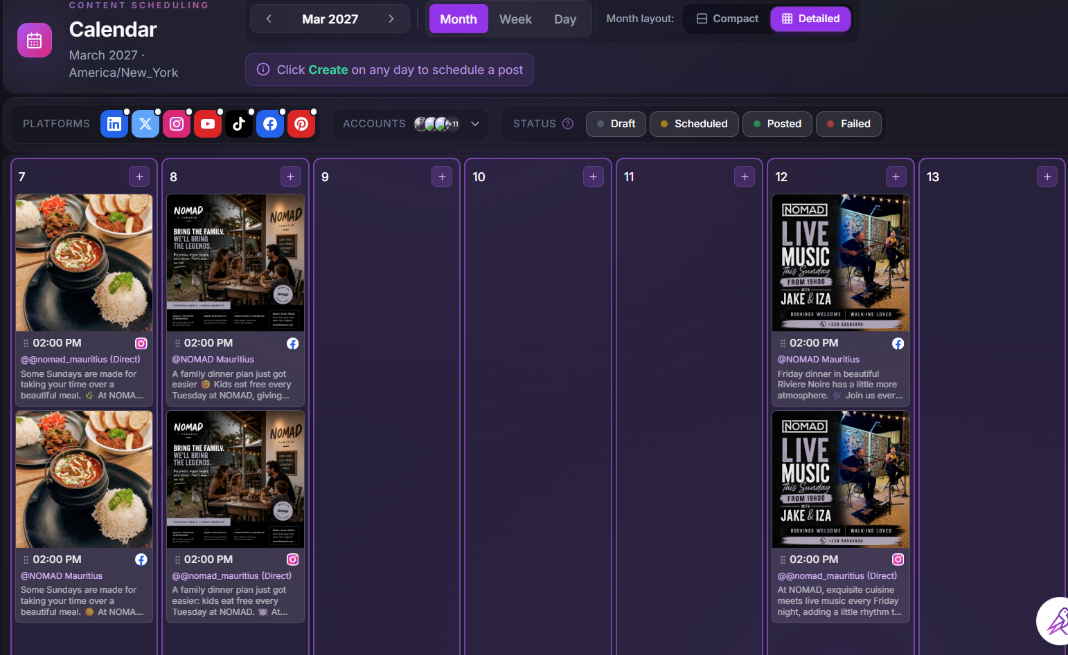 Campaign posts in Calendar detailed view