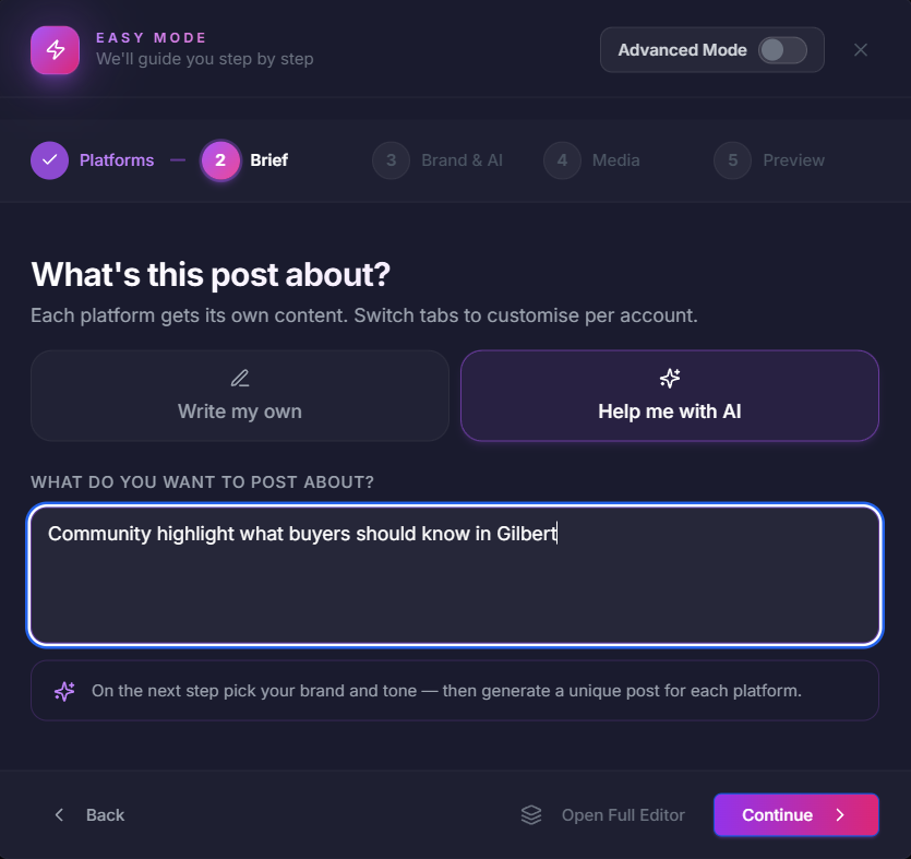 Entering an AI prompt for the post