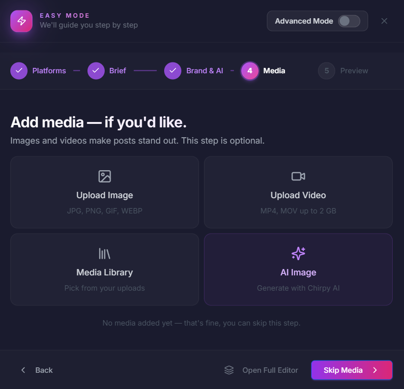 Media options for a post