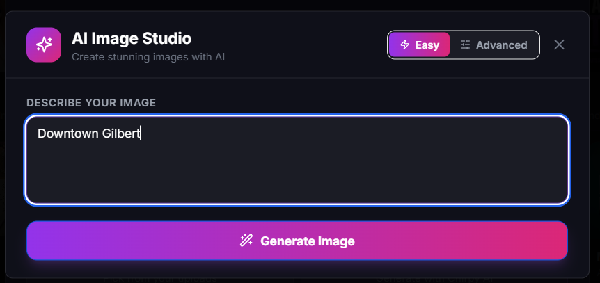 Selecting the AI Image option