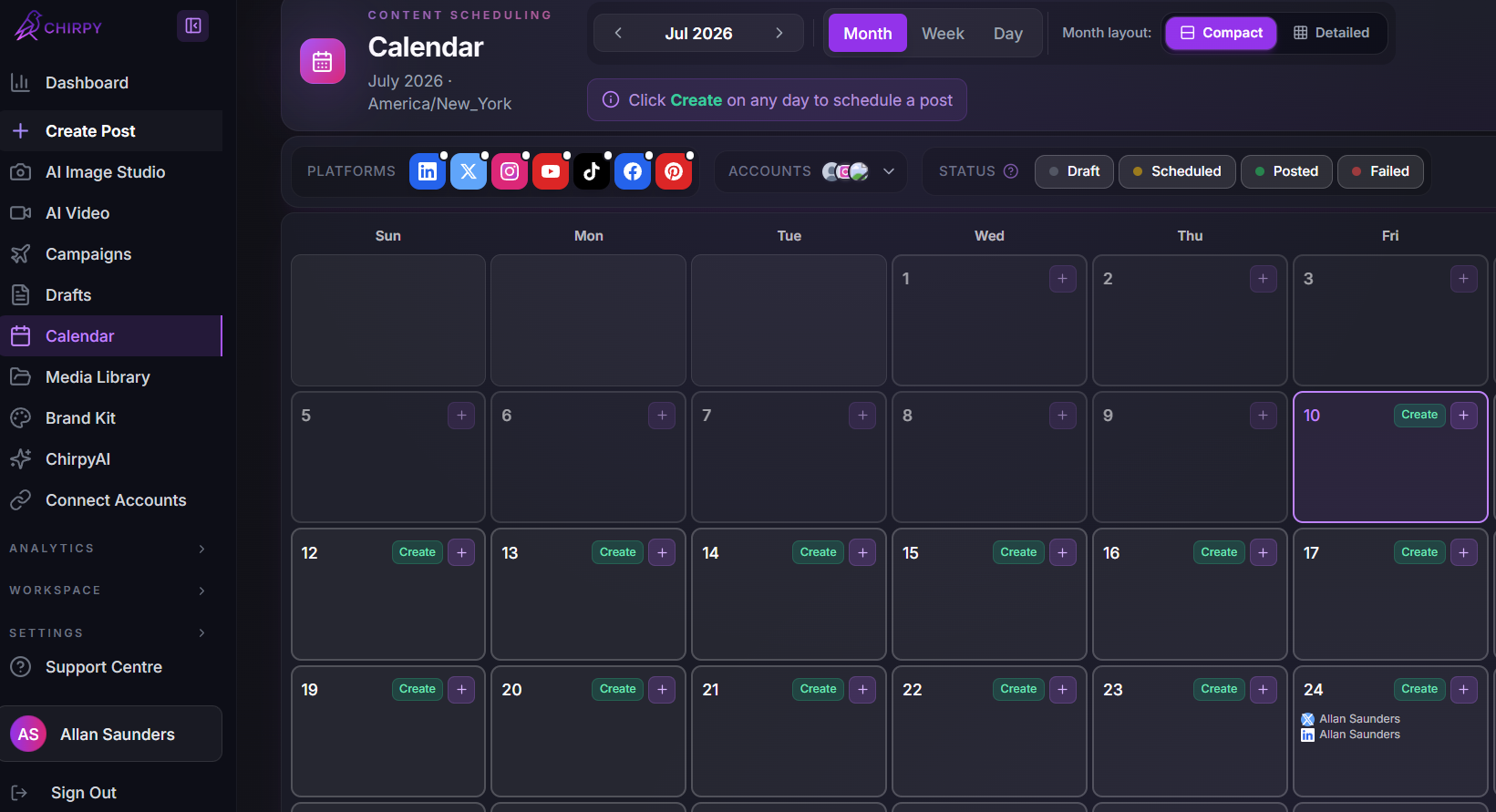 Scheduled posts on the calendar