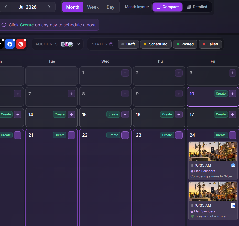 Expanded view of scheduled posts